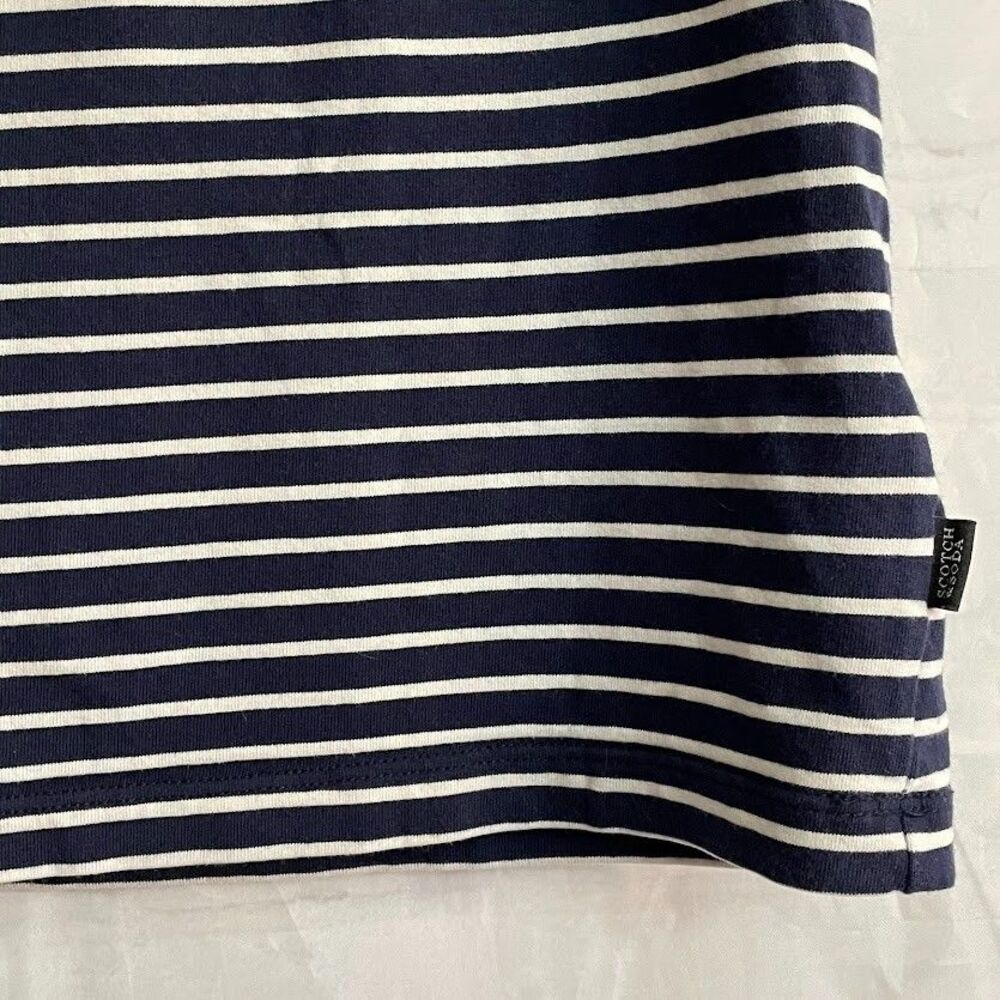 Scotch & Soda Crew Neck T Shirt Mens Size S Blue Stripe Short Sleeve Retro Tee - Picture 3 of 12